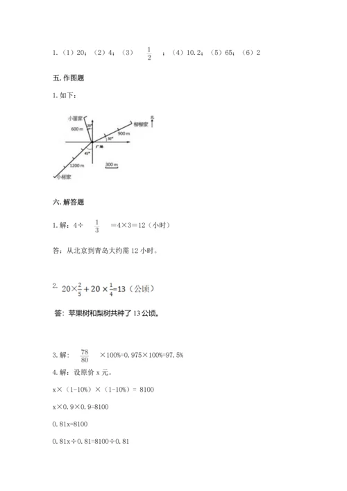 小学六年级上册数学期末测试卷附参考答案（达标题）.docx