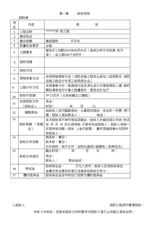 消防工程招标文件范本1