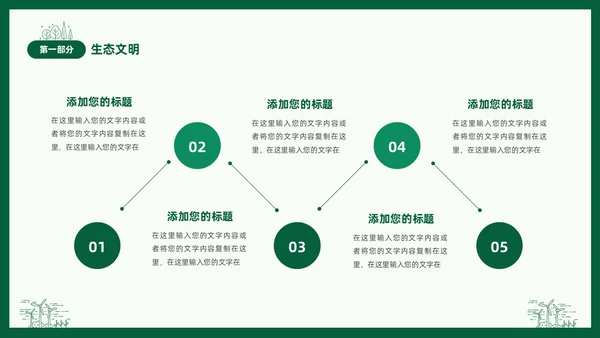 绿色线条简笔插画风同描生态之美共建生态家园生态文明PPT