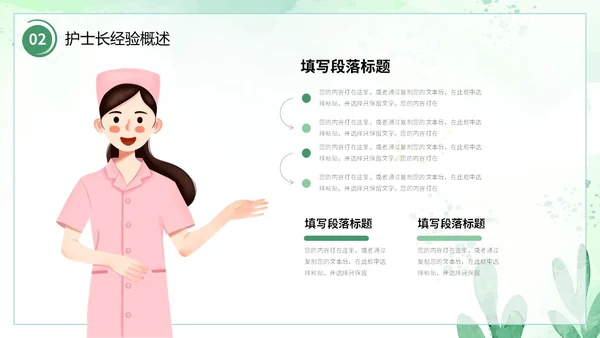 小清新风水彩花卉绿植护士长述职报告PPT