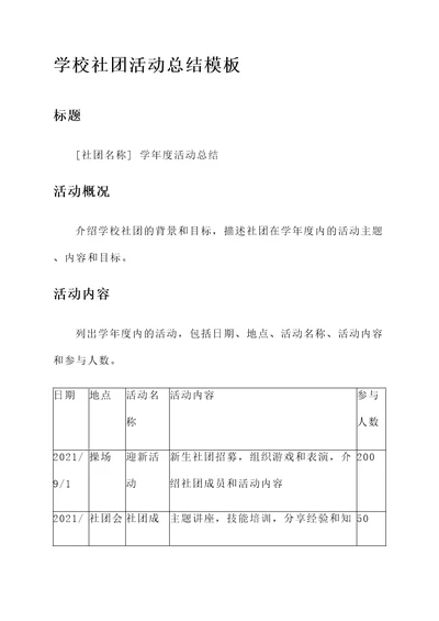 学校社团活动总结模板