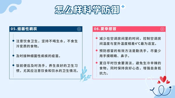 蓝色几何卡通夏季传染病预防班会课带内容PPT模板