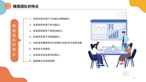 插画风简洁彩色五型班组创建精英团队商务PPT培训
