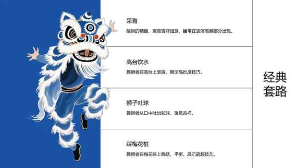 蓝红色水墨插画中国风传统文化醒狮ppt模板
