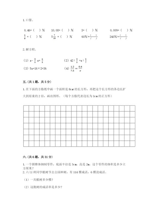 河南省平顶山市六年级下册数学期末考试试卷附参考答案（综合题）.docx