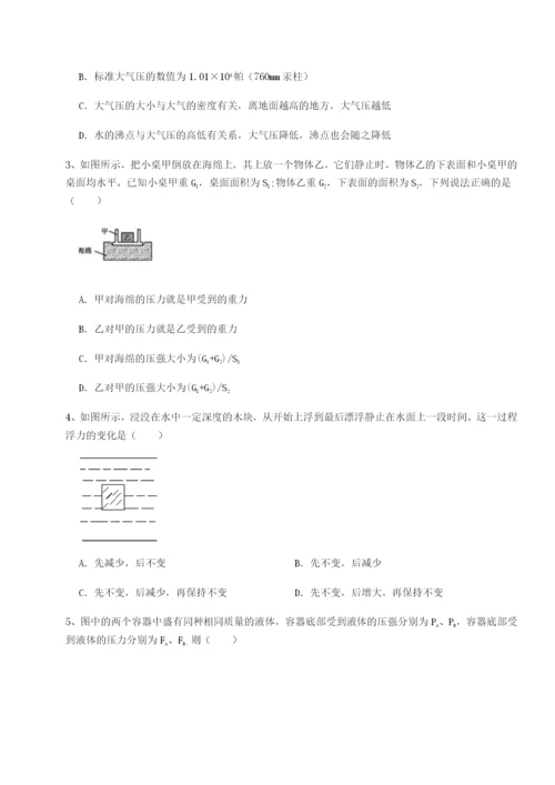 专题对点练习四川绵阳南山中学双语学校物理八年级下册期末考试同步测试试题（详解版）.docx