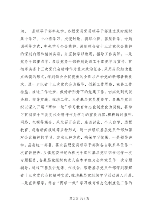 市委组织部学习XX省第十三次党代会精神情况汇报.docx