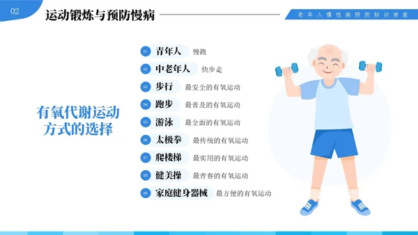蓝色插画风中老年慢性病预防与健康管理知识培训讲座PPT