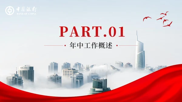 红色中国银行工作汇报PPT模板