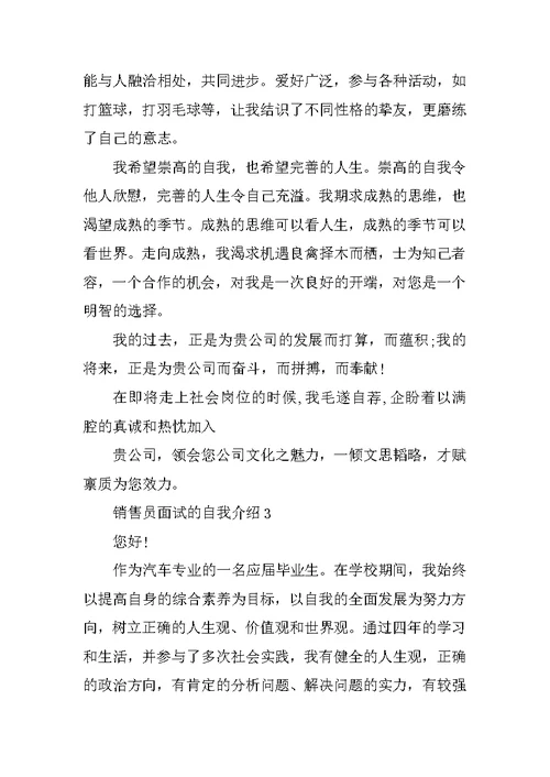 销售员面试自我介绍模板范文