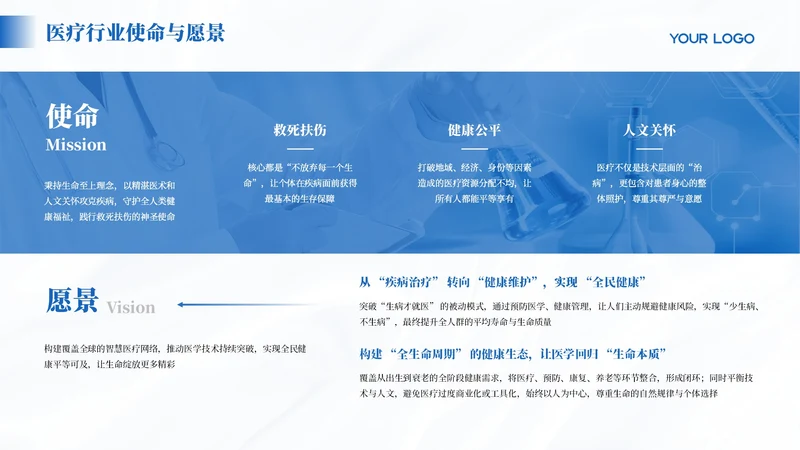 蓝色商务风6项使命与愿景PPT单页