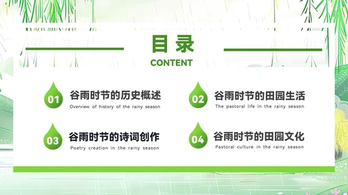 绿色清新风谷雨时节的诗意田园PPT模板