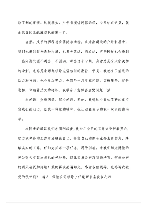 2022保险公司表态发言稿.综述 保险公司表态发言稿