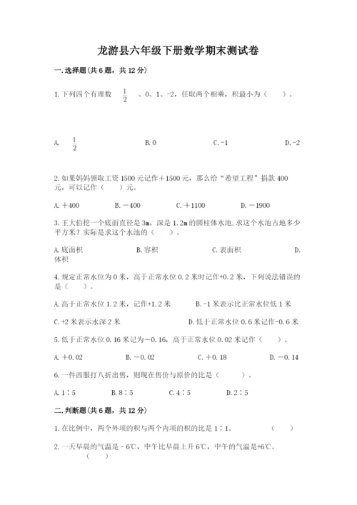 龙游县六年级下册数学期末测试卷（考试直接用）.docx