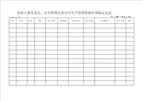 安全培训记录表格模版