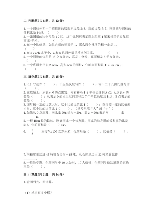 洛阳市宜阳县六年级下册数学期末测试卷带答案.docx