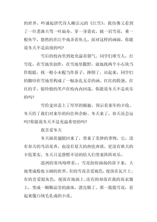 2024年关于我喜欢冬天500字作文