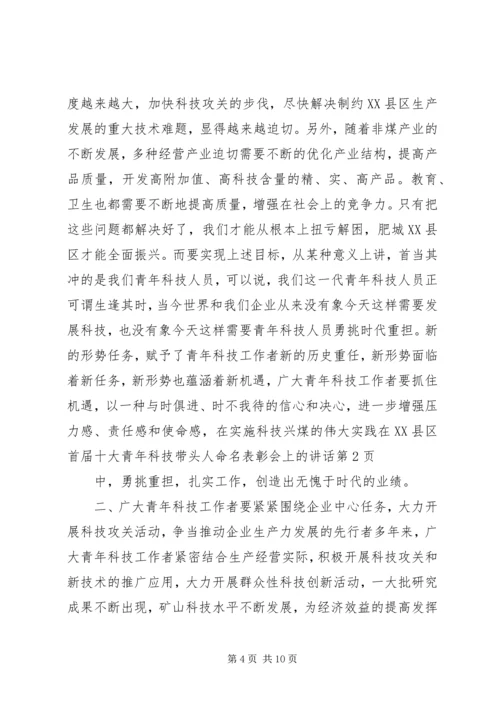 在XX县区首届十大青年科技带头人命名表彰会上的讲话.docx