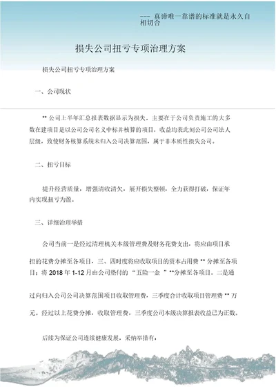 方案模板格式亏损企业扭亏专项治理方案