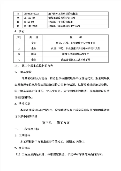 最新蓄水池专项施工方案