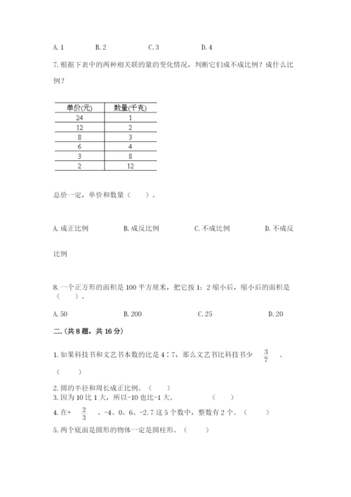 人教版数学六年级下册试题期末模拟检测卷（夺冠系列）.docx