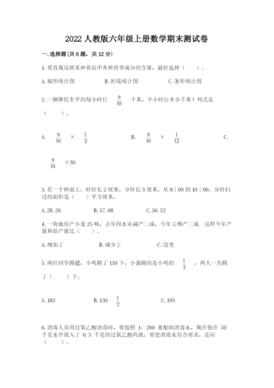 2022人教版六年级上册数学期末测试卷及参考答案（基础题）.docx