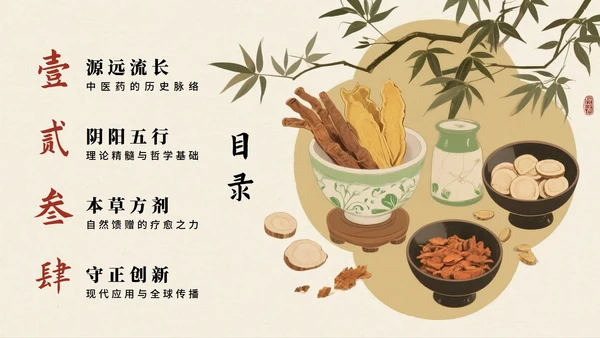 手绘插画中国风中医药传统文化介绍PPT模板