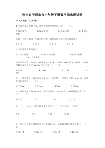 河南省平顶山市六年级下册数学期末测试卷必考题.docx