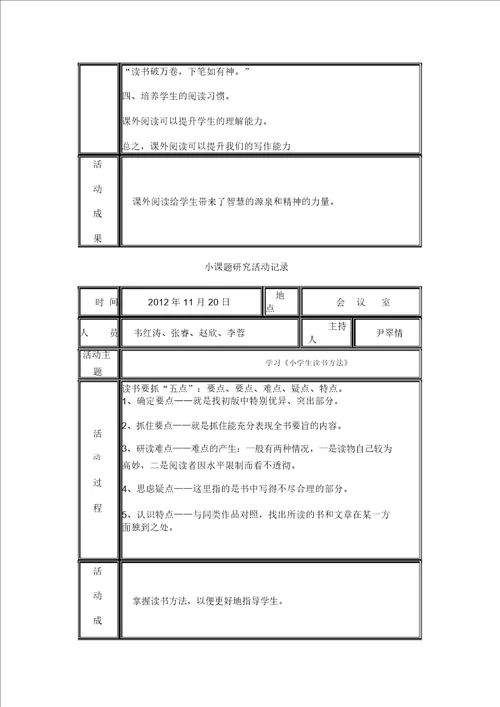 小课题活动记录