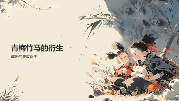 橙色复古风青梅竹马典故赏析PPT模板