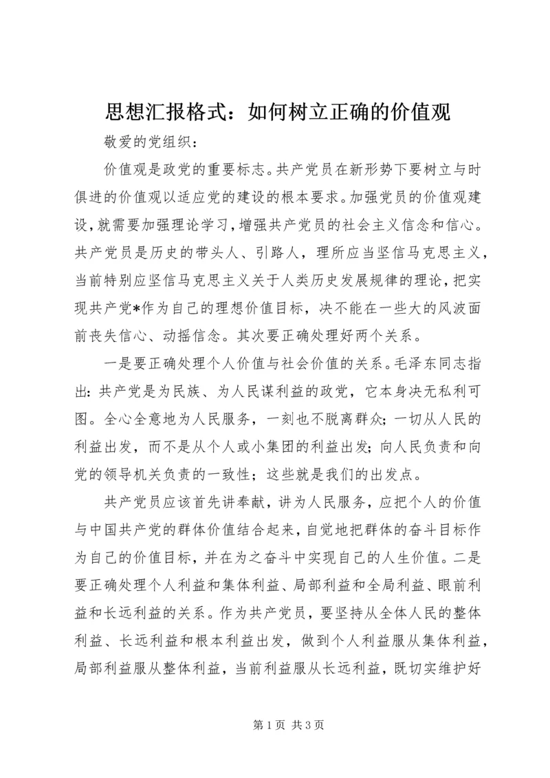 思想汇报格式：如何树立正确的价值观.docx