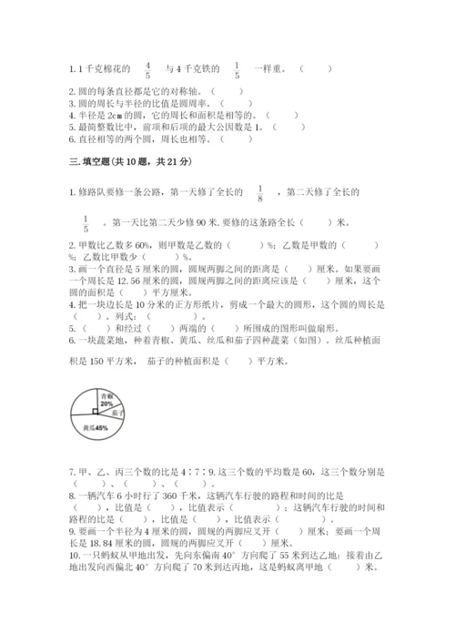 2022年人教版六年级上册数学期末测试卷附答案ab卷.docx