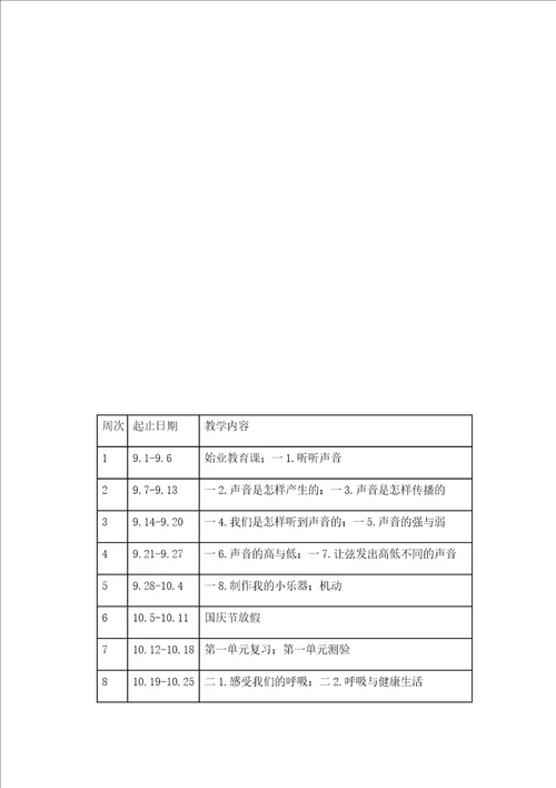 新教科版四年级科学上册教学计划