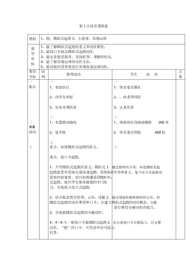 五年级体育教案全集