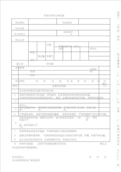 有限空间作业审批表