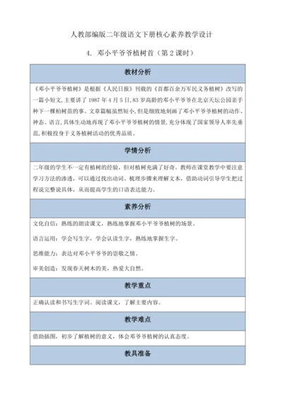 【核心素养】部编版语文二年级下册-4. 邓小平爷爷植树 第2课时（教案含反思）
