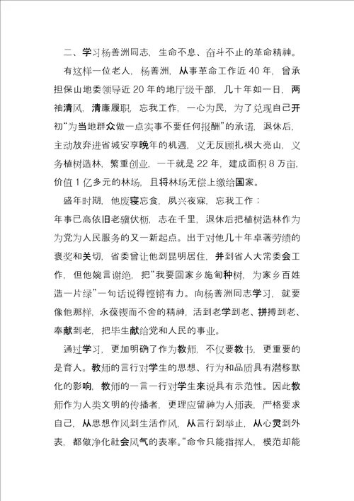 人民教师学习杨善洲同志先进事迹心得体会