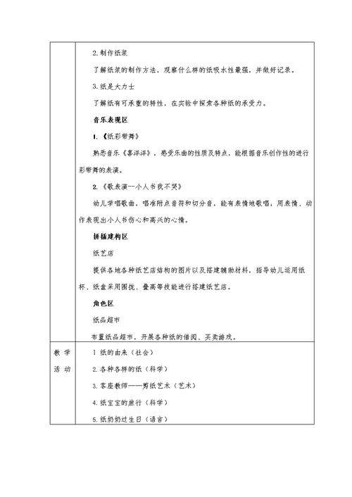 中班主题课程 《纸乐园》主题活动方案