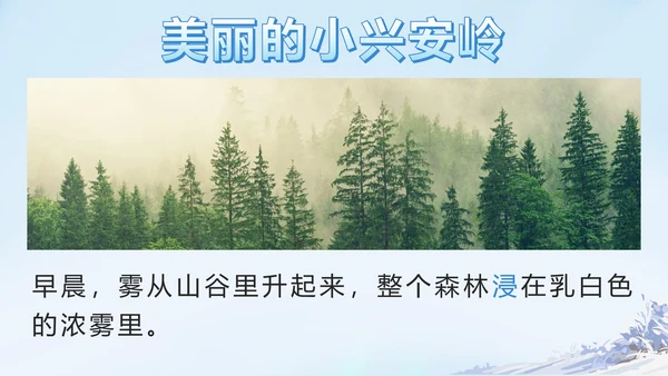 部编版三年级上册第二十课美丽的小兴安岭PPT模板