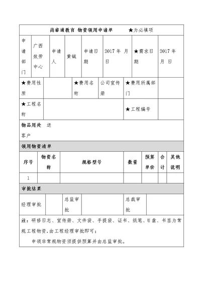 物资领用申请单