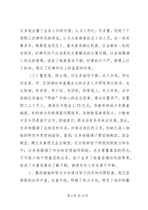 市供销社党委领导班子作风整顿自查报告.docx