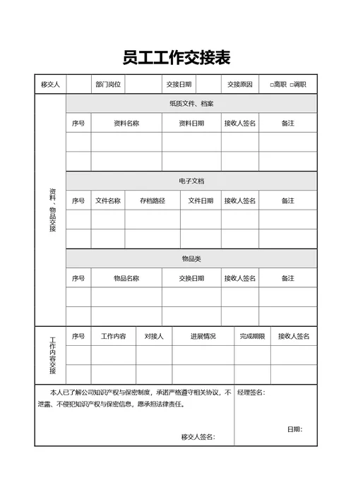 简约风员工工作交接表