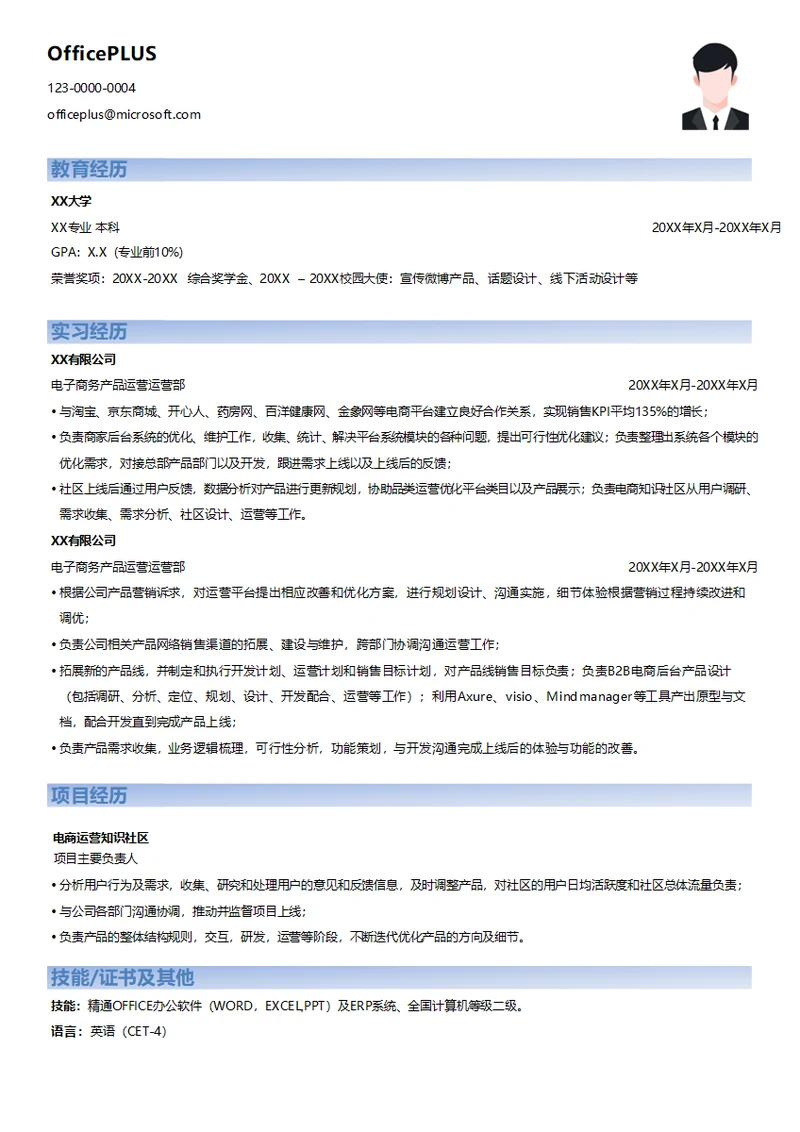 电子商务产品运营简历模板