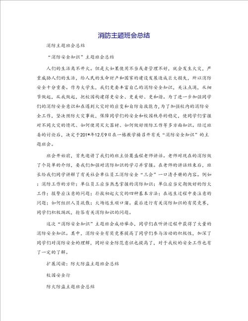 消防主题班会总结