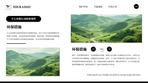 黑白简约商务风绿色环保PPT模板