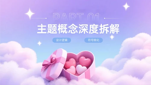 蓝紫色3D关于邂逅浪漫惊喜促销盛宴PPT模板