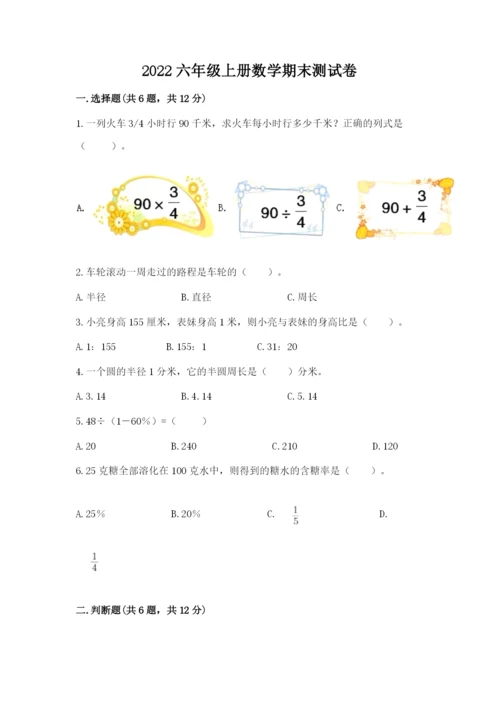 2022六年级上册数学期末测试卷及完整答案【夺冠系列】.docx