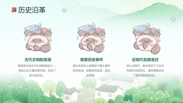 团团猫绿色家乡介绍通用PPT模版