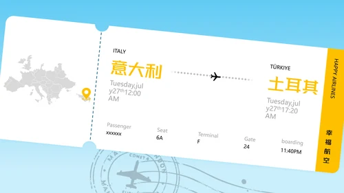 蓝色简约插画风欧洲旅游攻略PPT模板