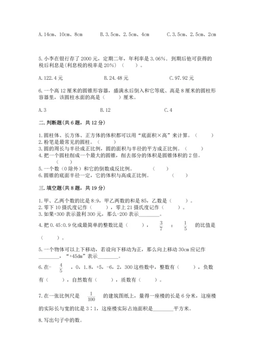 小学六年级下册数学期末测试卷（全优）word版.docx